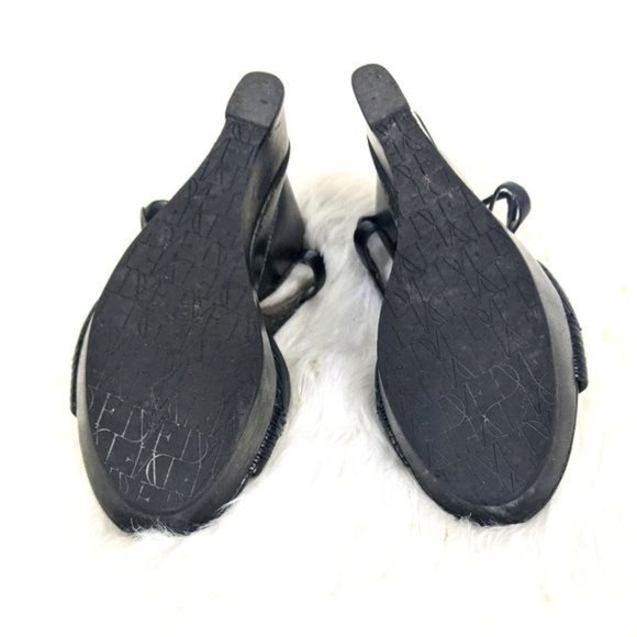 Diane Von Furstenberg DVF Wooden Platform Wedge Sandals 6.5 Black Sculpted - Picture 8 of 8